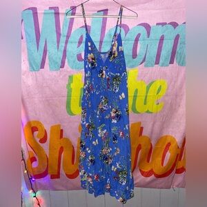 Woman’s Island Planet Blue Floral & Butterfly Print Sun Dress Size Medium